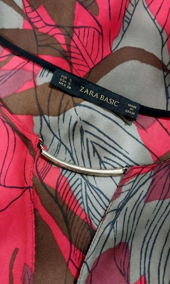 Zara Tropical Print Keyhole Blouse