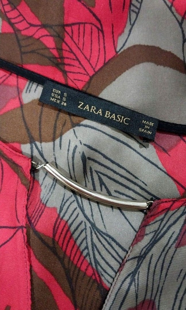 Zara Tropical Print Keyhole Blouse