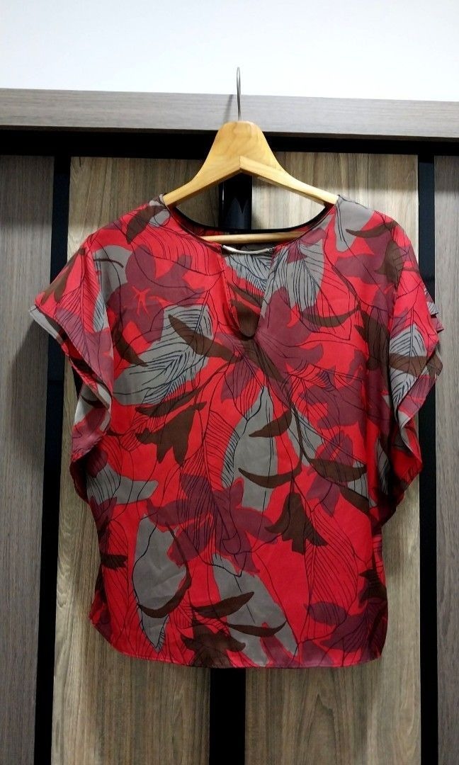 Zara Tropical Print Keyhole Blouse