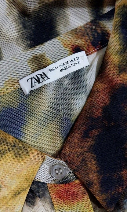 Zara Tie-Dye Print Tulle Mesh Shirt
