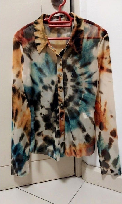 Zara Tie-Dye Print Tulle Mesh Shirt
