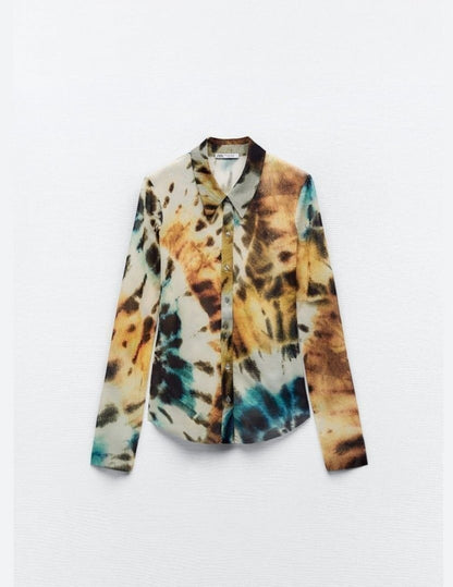 Zara Tie-Dye Print Tulle Mesh Shirt