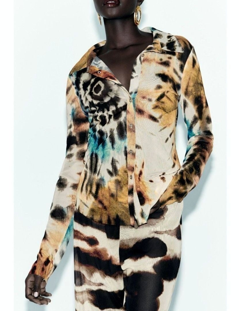 Zara Tie-Dye Print Tulle Mesh Shirt