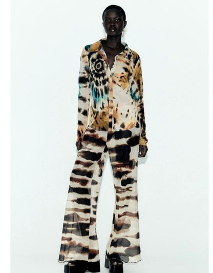 Zara Tie-Dye Print Tulle Mesh Shirt