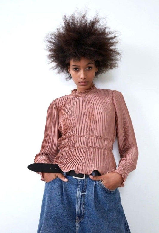 Zara Pleated High-Neck Top