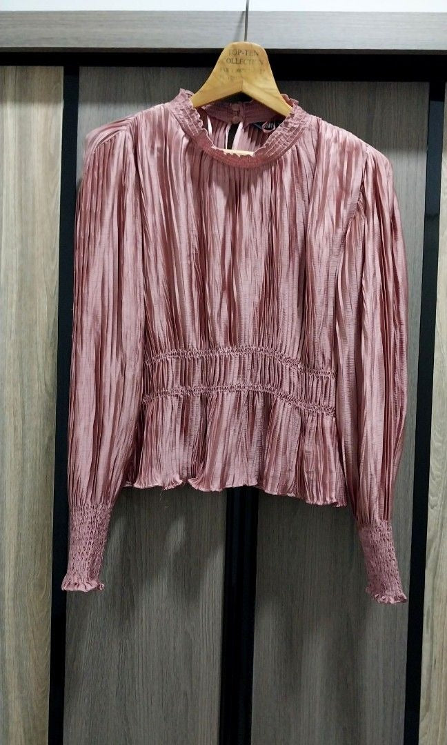Zara Pleated High-Neck Top